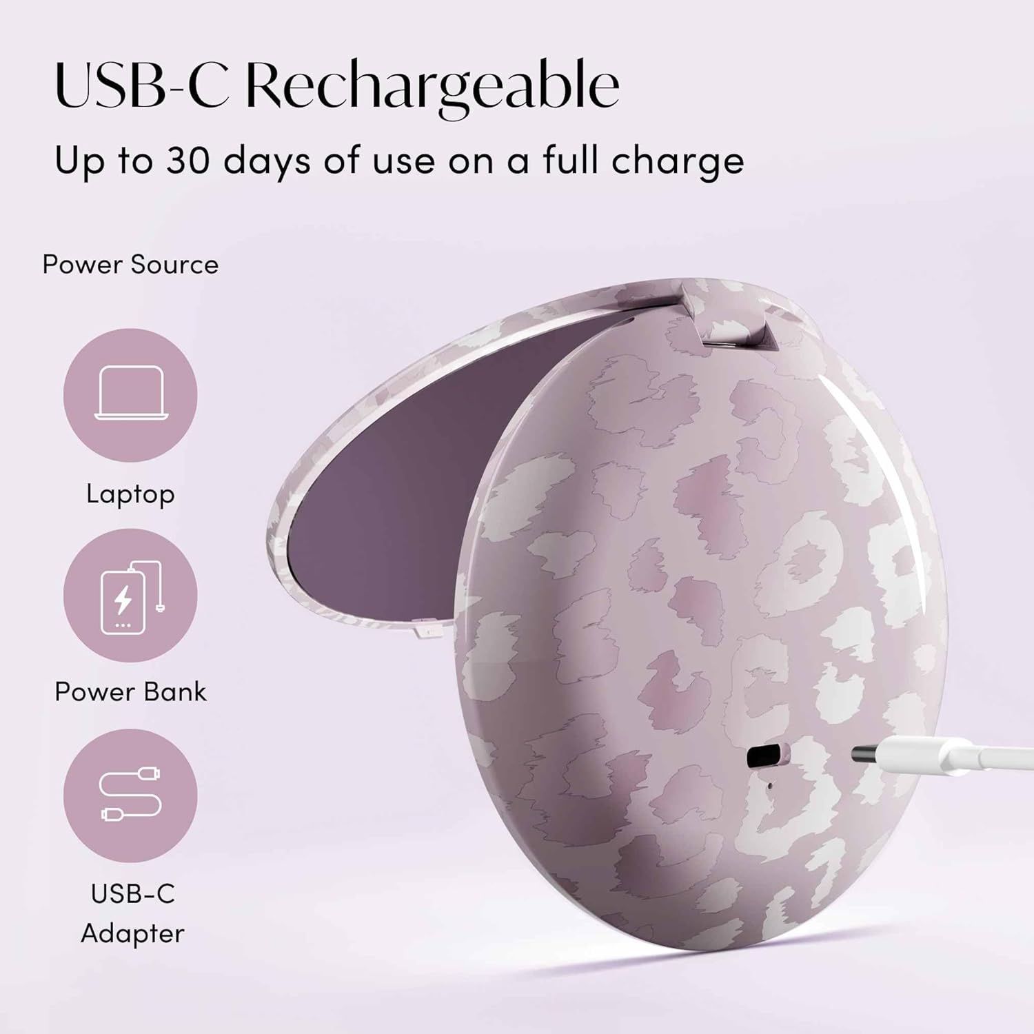 Fancii Mini Taylor Compact Magnifying Mirror with LED Light, 10x/1x, Rechargeable, 3 Light Settings, Dimmable - Small Lighted Travel Handheld Mirror for Pocket, Handbag, Purse (Cosmic Leopard)