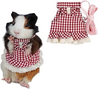 Guinea Pig Harness and Leash Plaid Hamster Harness, Adjustable Ferret Harness and Leash Set No Pulling Walking Vest for Ferret Chinchilla and Similar Small Animals (Large,Pink)
