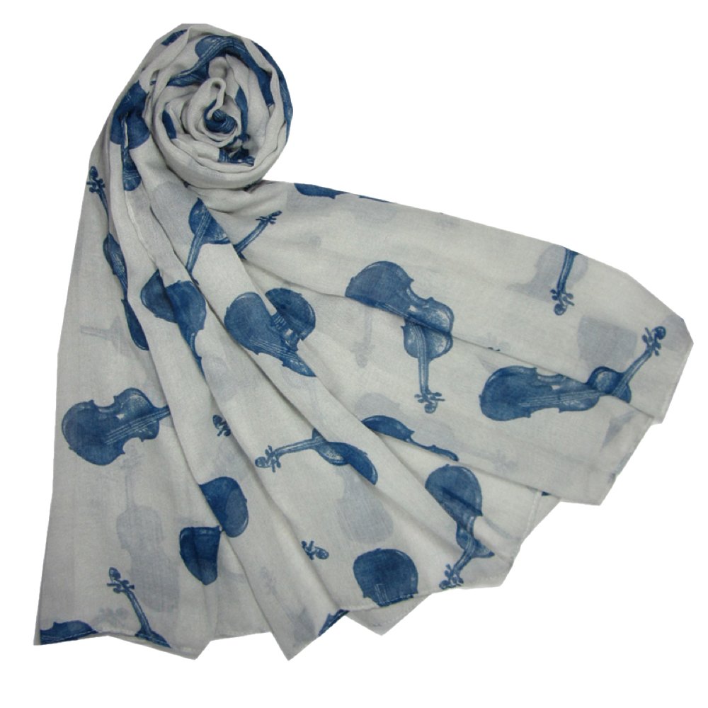 The Olive House® Womens Violin Cello Musical Instrument Scarf Grey Blue
