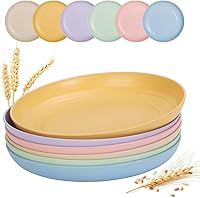 Vista 7 de 12 PACK 9 Inch Lightweight Wheat Straw Plates, Unbreakable Deep Dinner Plates, Plastic Plates Reusable, Assorted Colors Dinnerware Sets, Microwave &