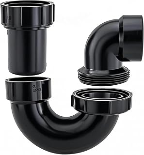 Lesso ABS Adjustable P Trap1 1/2 Inch for RV Drain Bathroom Kitchen Sink Drain Pipe Tubular Kit with White Threaded Adapter Ring