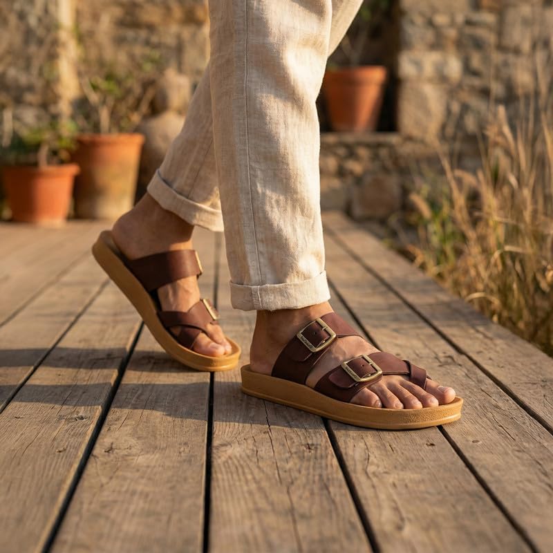 Image of WALKAROO Men's Slip-On Sandals|Soft Cushion Footbed, Adjustable Dual Buckle Straps,Lightweight Flexible Sole, Anti-Slip|Daily Wear, Casual,Office Wear Sandals|WGR53247