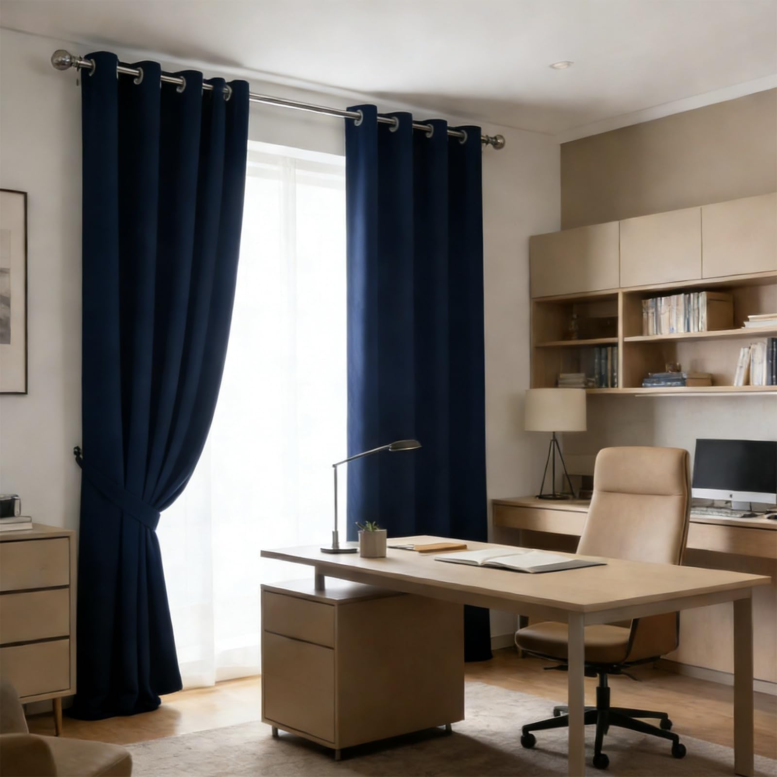 Rideau pour coucher et vitrage des balcons opaque bleu marine 240cm