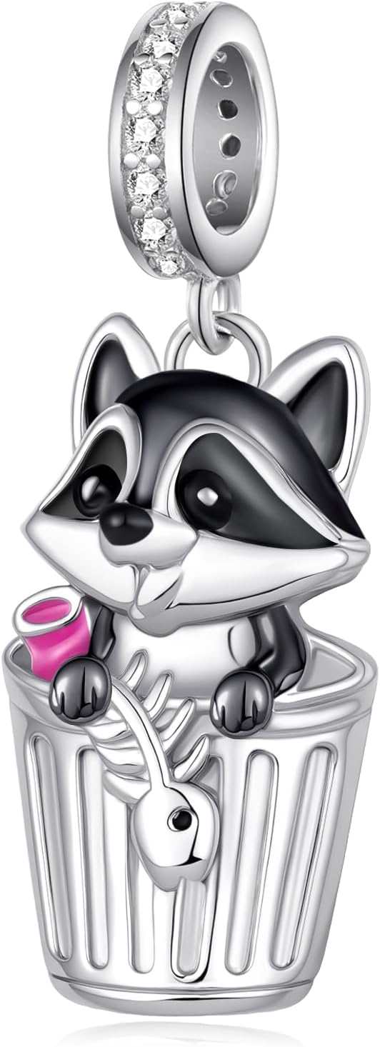 Raccoon Charm for Bracelet 925 Sterling Silver Animal Charm Raccoon Jewelry Gifts for Women