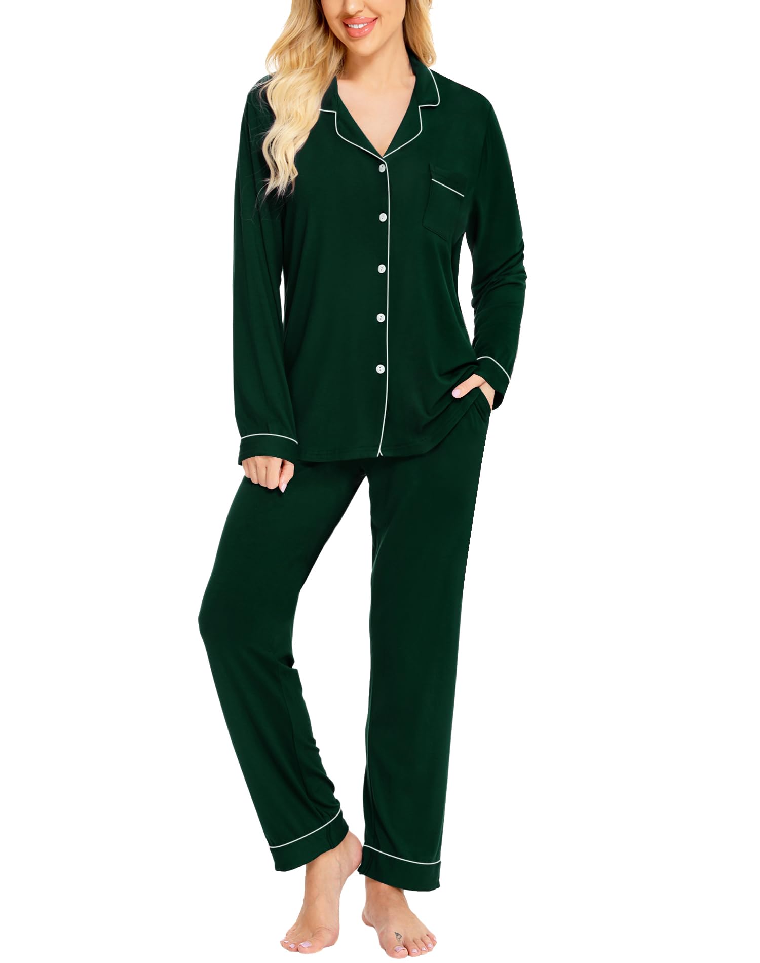 swomog Pajamas Set Long Sleeve Sleepwear Green, Large-picture-31