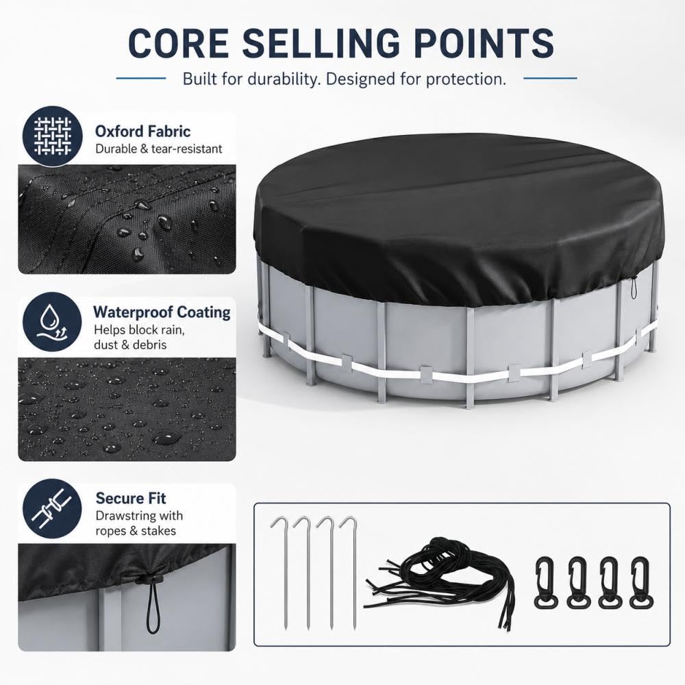 Cobertor para Piscinas para Bestway Steel Pro MAX with Canopy | Cubierta de Piscina Cobertor Redonda Piscinas Desmontables Cubierta Lona Invierno Verano UV-Resistente Impermeable Protector