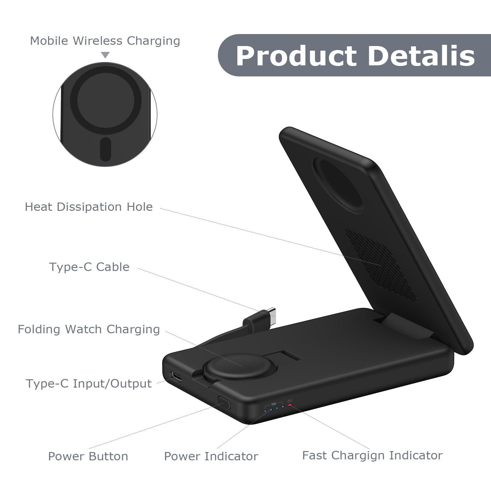 DDUAN 3-in-1 MagSafe Ladestation Mit 5000mAh Power Bank – Für IPhone & Apple Watch