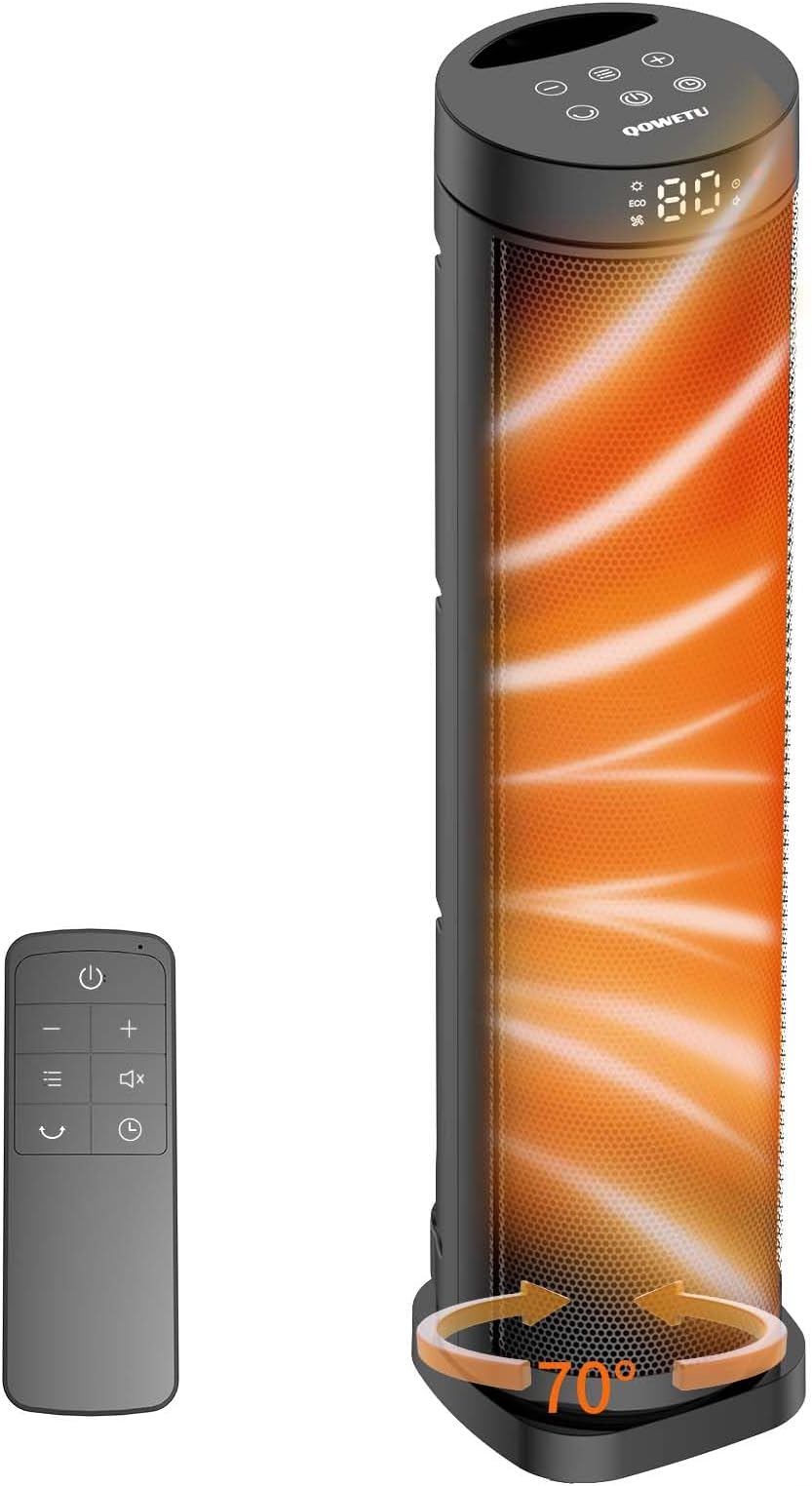 X-Large Space Heater, 1500W Electric Heaters for Indoor Use with Thermostat, 70° Oscillation, 5 Modes, Remote, 12H Timer, Quiet Portable Heater for Office, Bedroom, Large Room
