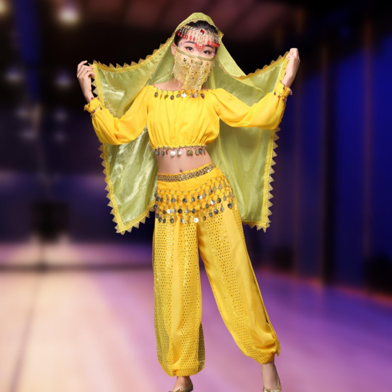 Belly Dance Face Veil for Girls, Arabian Nights Outfit for Women, Halloween Cosplay Costume Gift for Girls & Women - Image 5