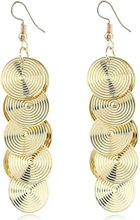YasiIm Boho Large Double Circle Dangle Drop Earrings - Geometric Statement Handmade 14K Gold Plated for Women