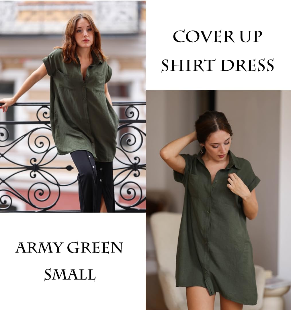 AI'MAGE Womens Bathing Suit Cover Ups Summer Shirt Dress Casual Short Sleeve Button Down Beach Shirts with Pockets S-XXL - Image 2