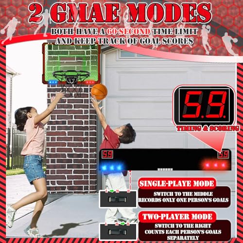 STAY GENT Indoor Basketball Hoop for Kids with Multicolour LED Lights/4 Balls/Automatic Scorer for Bedroom Home Office Over the Door Mini Basketball Hoop for Kids & Adults Sports Entertainment Games - Image 3