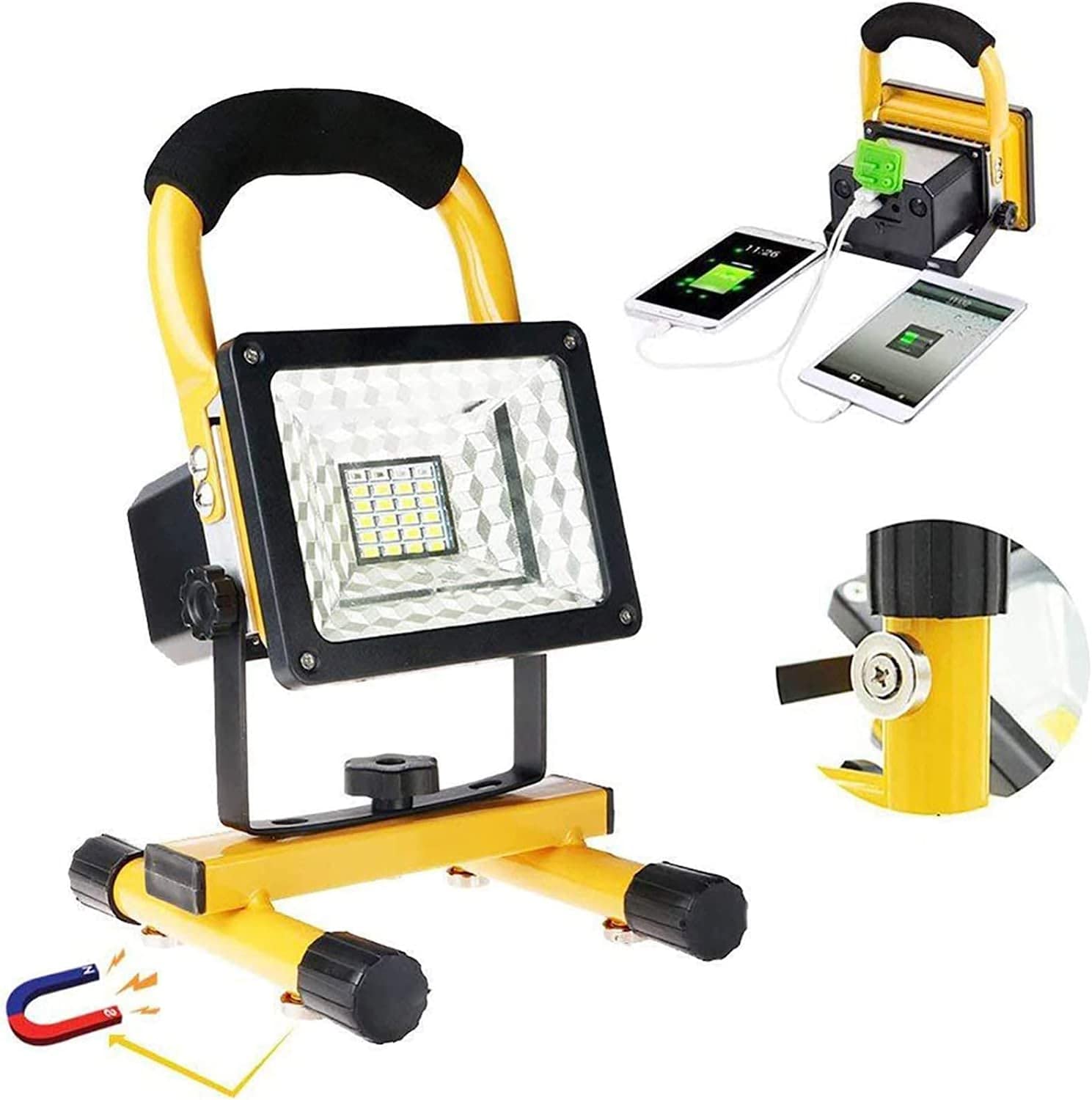 Projecteur sans fil, [15 W 24 LED] Lampe de travail LED portable, étanche USB, lampe de chantier 1000 lumens, 3 modes d'éclairage, alimentation 3200 mAh pour voiture, voyage, camping, pêche