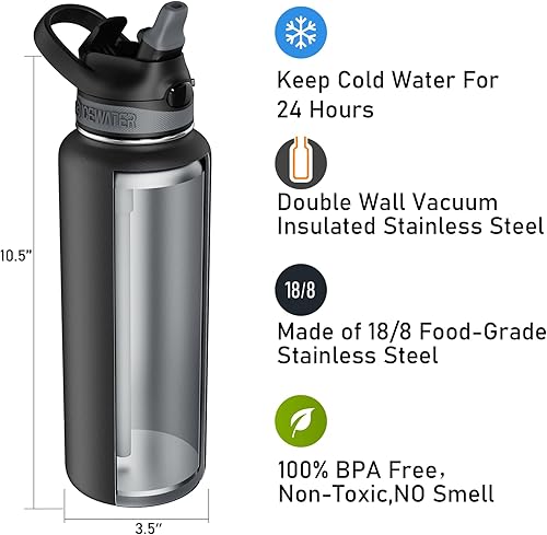Miniatura 6 de ICEWATER -Botella de agua aislada de 32 onzas con popote y asa de transporte, tapa bloqueable a prueba de fugas con boquilla de silicona suave,