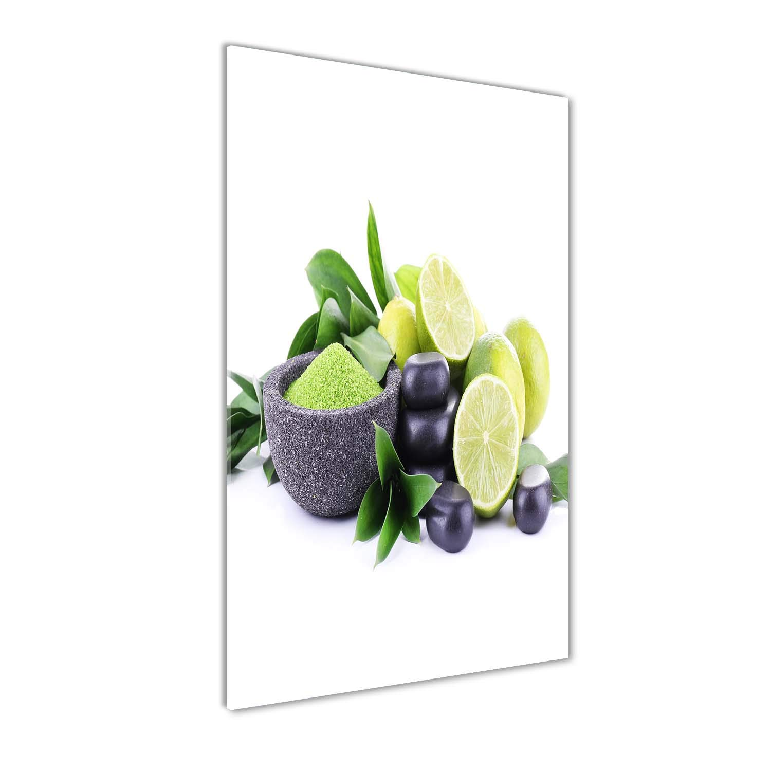 Tulup Impression sur Verre de 50x100 cm Image Tableau Photo décorative panoramique pour la Cuisine et Le Salon - Nourriture et Boissons - Agrumes et Pierres - Vert