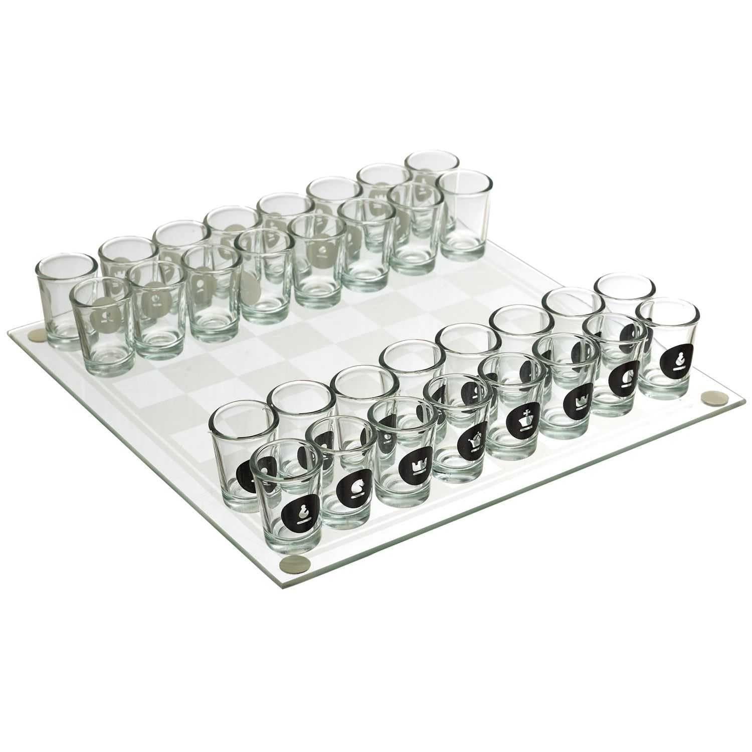 Mister Gadget, MG3519, Gioco di Scacchi da Bere in Vetro, Gioco di Scacchi da Bere in Vetro, Colori: Bianco e Nero, Perfetto per Serate e Regali Divertenti