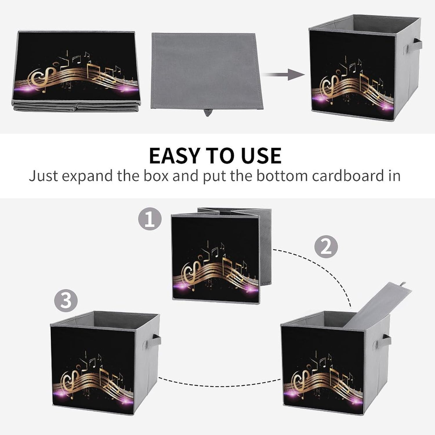 Novel Music Note Storage Cubes Set of 6 Storage Bins with Handles Collapsible Storage Basket Fabric Storage Box for Shelves Large Closet Shelf Organizer for Organization 11 Inch