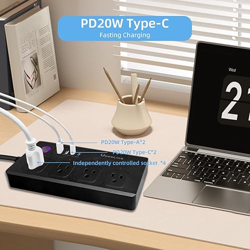 Miniatura 8 de Regleta de alimentación inteligente, protector de sobretensiones WiFi compatible con Alexa y Google Home, enchufe inteligente con 4 puertos USB y 4