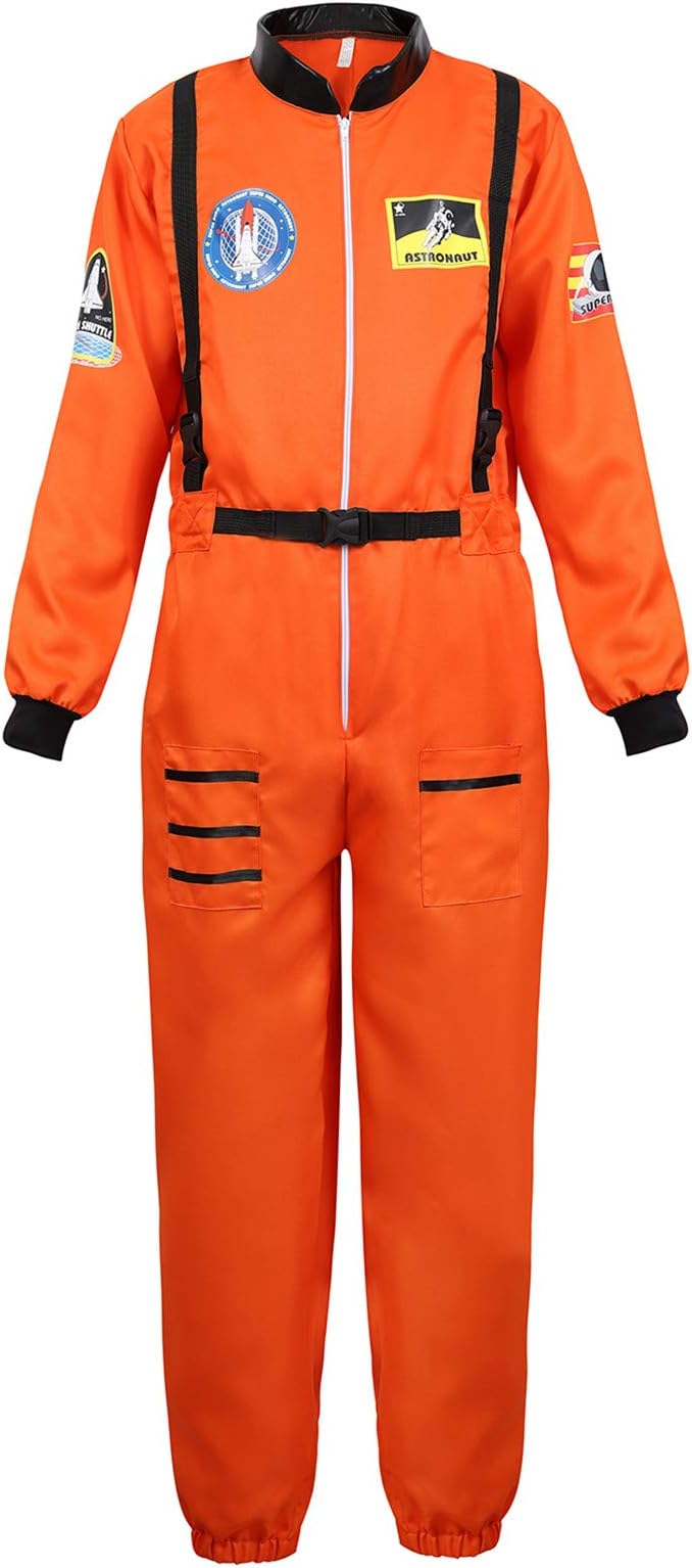 ParlsdyMen's Adult Astronaut Spaceman Costume Coverall Pilot Air Force Flight Jumpsuit Dress Up Party
