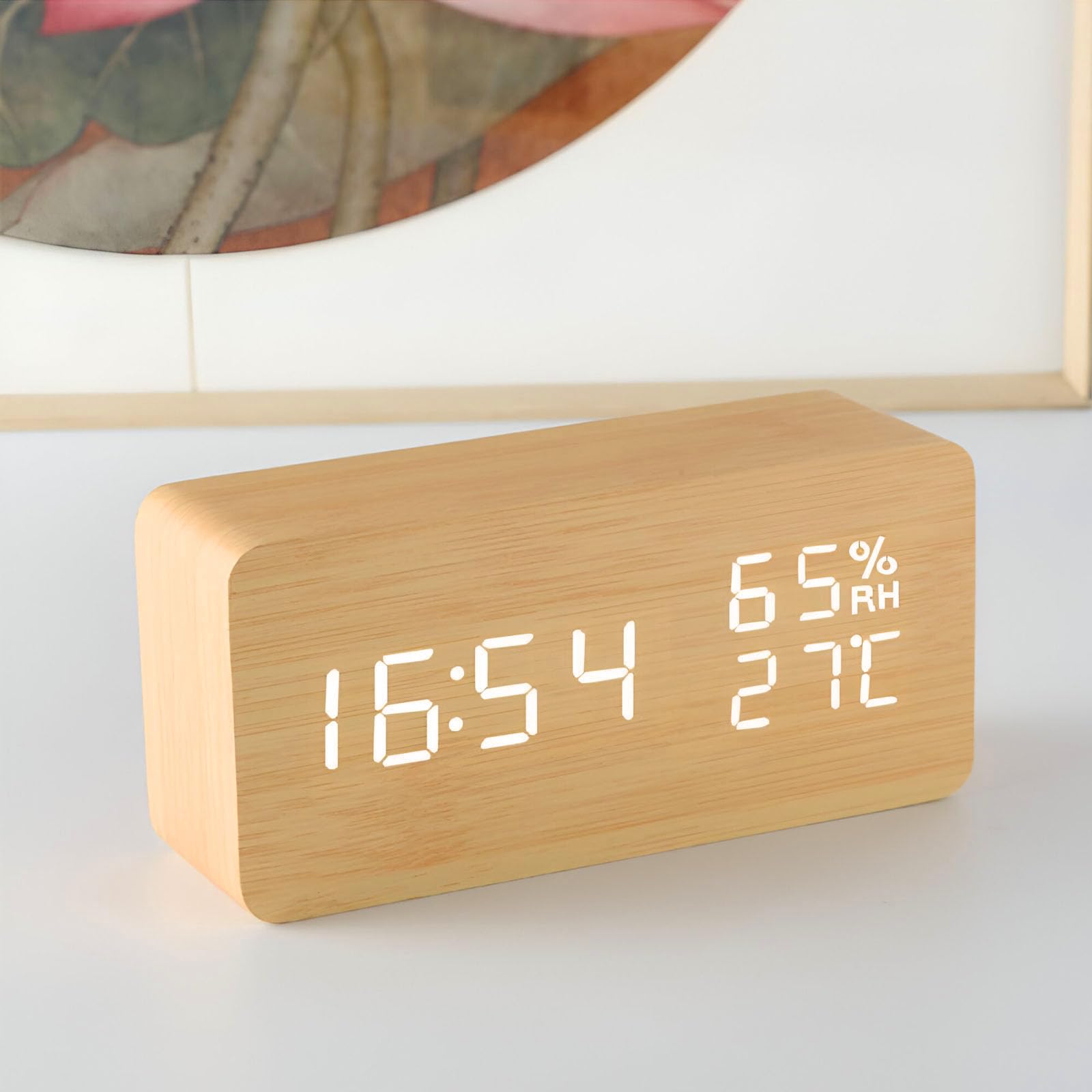 LED Réveil Électronique en Bois, Horloge Numérique avec 3 Réglages d'Alarme, Numérique Réveil LED Réveil Électronique en Bois, Horloge Numérique avec 3 Réglages d'Alarme, Numérique Réveil