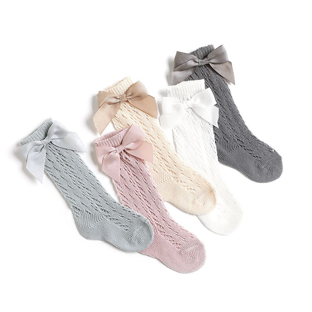 QandSweet Calcetines altos hasta la rodilla para bebé, calcetines antideslizantes para recién nacidos