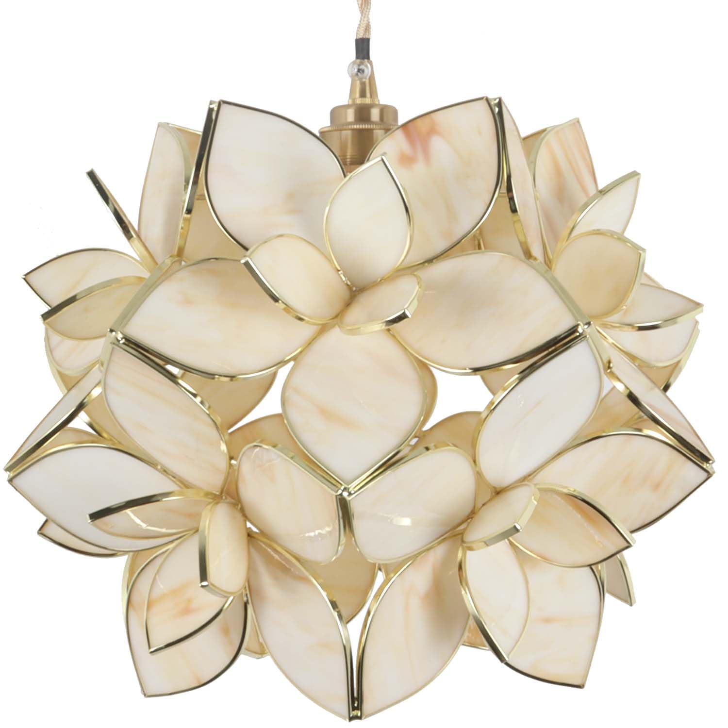 Bieye L31034 Petals Tiffany Style Stained Glass Ceiling Pendant Light for Home Decoration (Cream White, 12" Rose Lily)