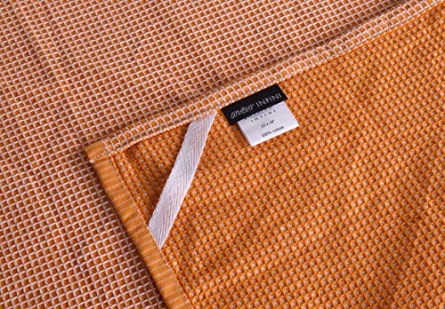 Amour Infini Classic Kitchen Towels | 2 Stripe + 2 Waffle | 28 X 20 Inch, Over Sized | Multi-Use Dish Towels |100% Ring Spun Premium Cotton | Highly Absorbent | Orange #TOP3