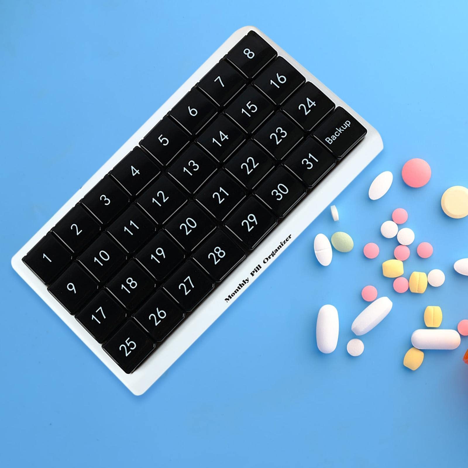 Juego de 2 pastilleros mensuales de 31 días para suplementos de viaje, vitaminas, medicamentos, color negro