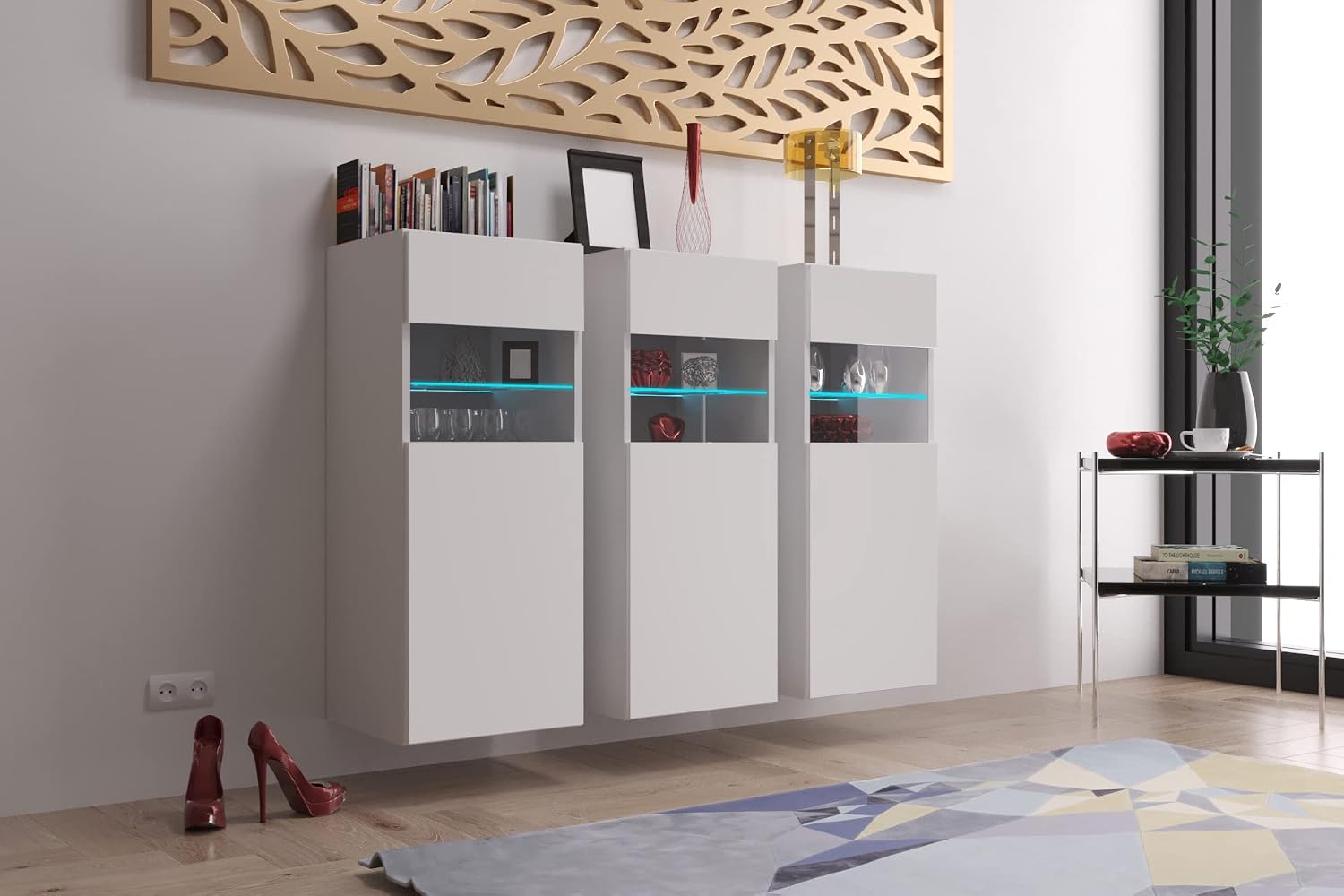 Furnitech K3 Modern Living Room Chest of Drawers Cupboard Sideboard Bedroom Dining Room Living Room Furniture Matt LED White K3-M20-W9