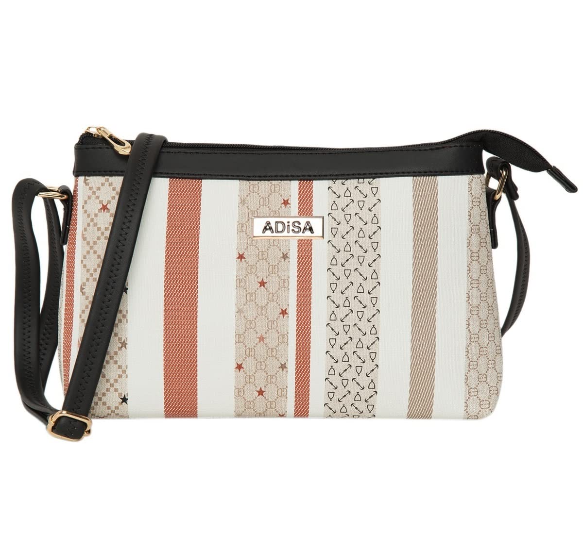 ADISA Stripes Cross Body Sling Bag for Women and Girls with Gold Chain (Black) (B0BW67ZKF6) Amazon Price History, Amazon Price Tracker