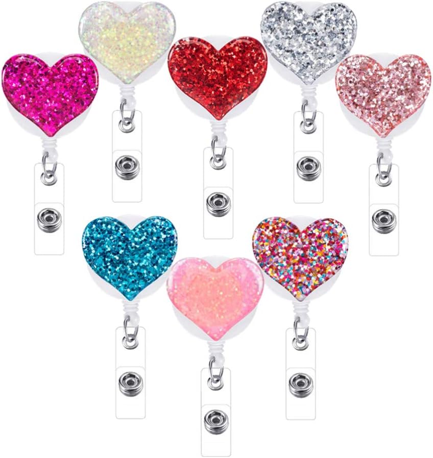NUOBESTY 8 Pieces Heart ID Yo-Yo Retractable Badge Holder Key Chain Card Holder ID Holder Yo-Yo with ID Clip for Nurse