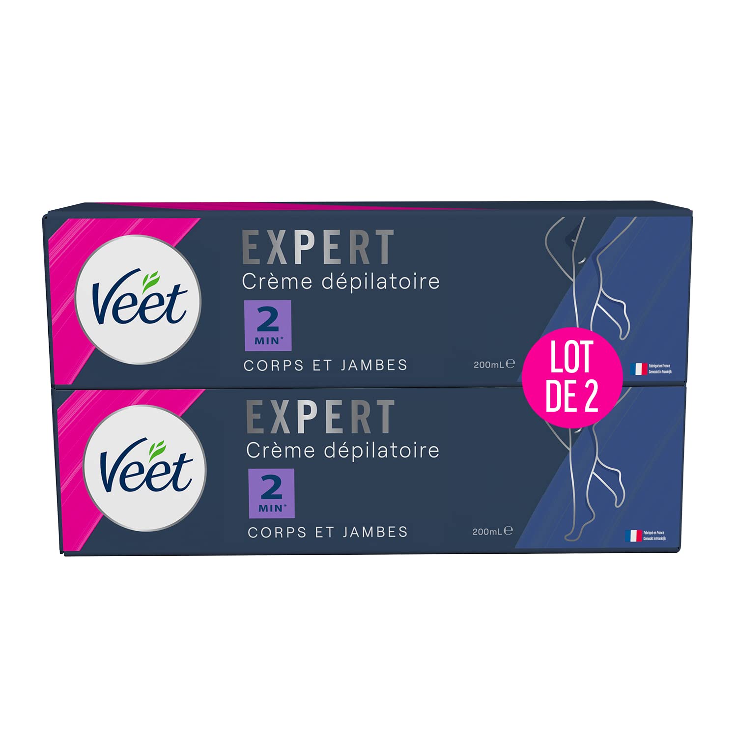VEET Expert - Crema depilatoria peli tenaces – Corpo e gambe – Agisce in 2 minuti – Set di 2 x 200 ml