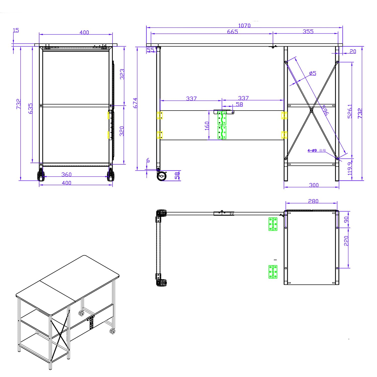 Maclean MC-411 W Loft Folding Desk 150kg White Light Beech Top 107x45x75cm Desktop Student Dorm Studio Apartment - View #7