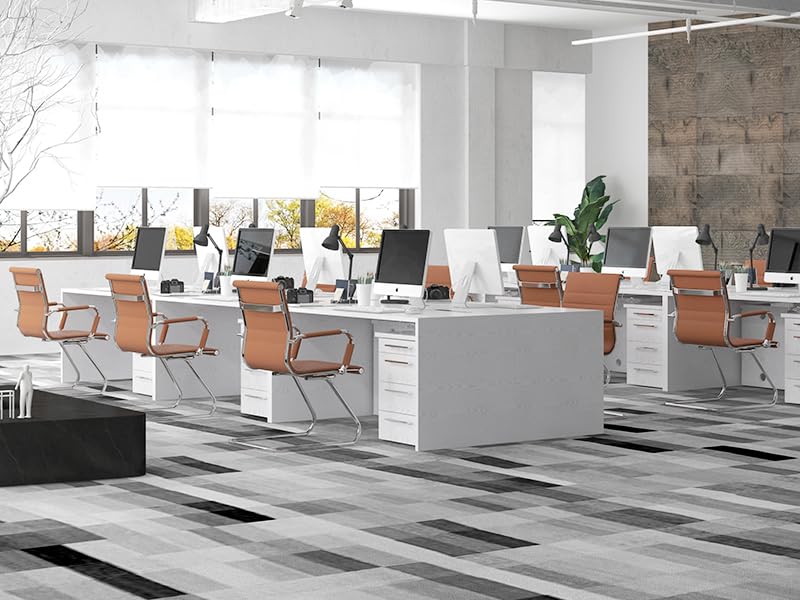 Image of HNY Leather Office Guest Chairs & Reception Chairs Set of 8, Modern Waiting Room Chairs with Arms, Desk Chair no Wheels with Sled Base for Waiting Room /Conference Room, Coffee