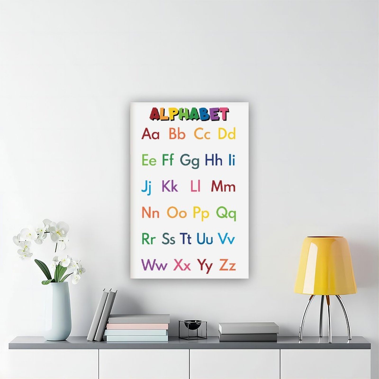 Poster de l'alphabet pour enfants, affiche éducative, apprentissage préscolaire, apprentissage de l'alphabet, décoration murale de salle de classe, impression numérique, impression sur toile