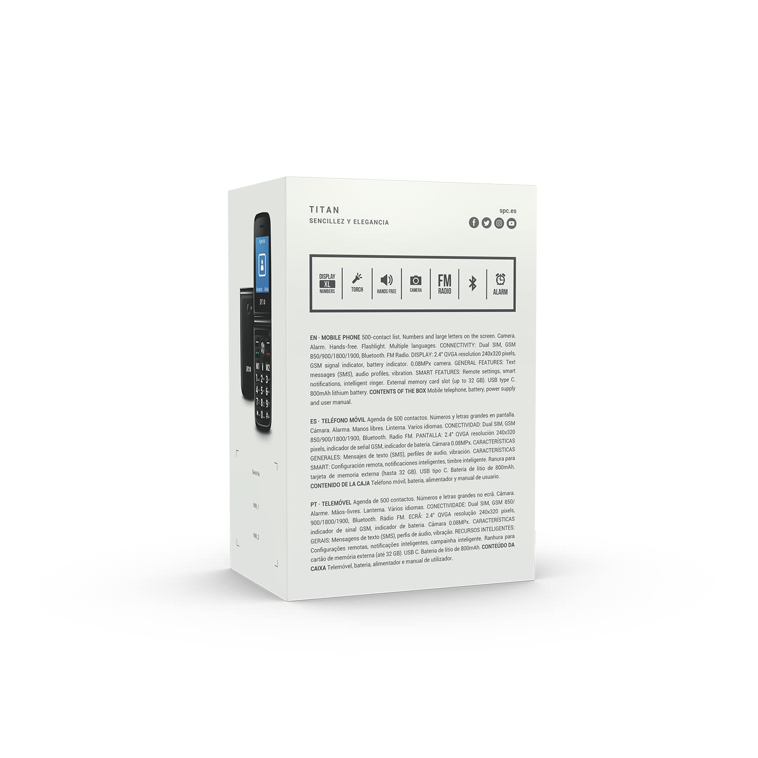 SPC Titan - Teléfono Móvil de Tapa para Mayores, Botones y Teclas Grandes, Fácil de Usar, Timbre 100dB, Configuración Remota, Timbre y Notificaciones Inteligentes, 2 Memorias Directas, Color Negro
