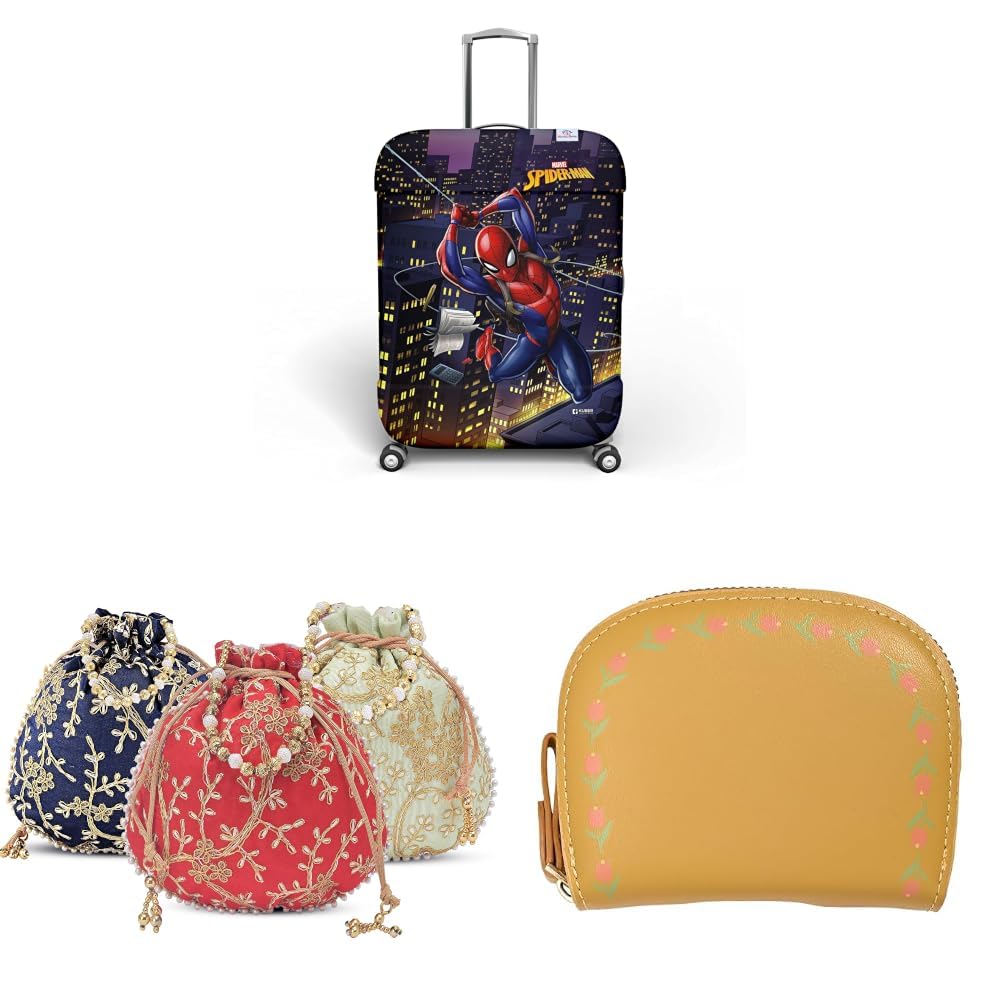 Kuber Marvel Spiderman Luggage Cover | Potli Bags for Ladies & Girls | Floral Vine Print PU Batua Purse, Cash & Coin Pocket Wallet for Women with Zip-image-40