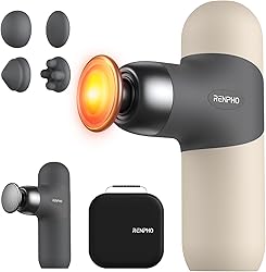 RENPHO Mini Thermal Pistola de Masaje con Función de Calor, Mini Massage Gun Masajeador Portátil de Moda, con Fundas de Silicona de Colores, con Bolsa de Transporte, para Masaje Muscular