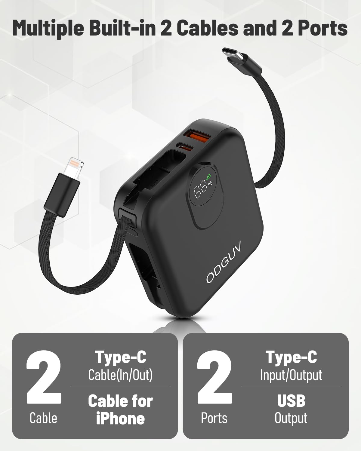Cargador portátil pequeño con cables integrados, banco de energía de carga rápida de 22.5 W, mini batería USB-C de 10000 mAh, batería externa esencial de viaje para iPhone, Samsung, Android