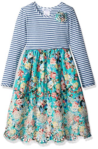 Bonnie Jean Girls' Knit to Floral Embroidered Scallop Dress