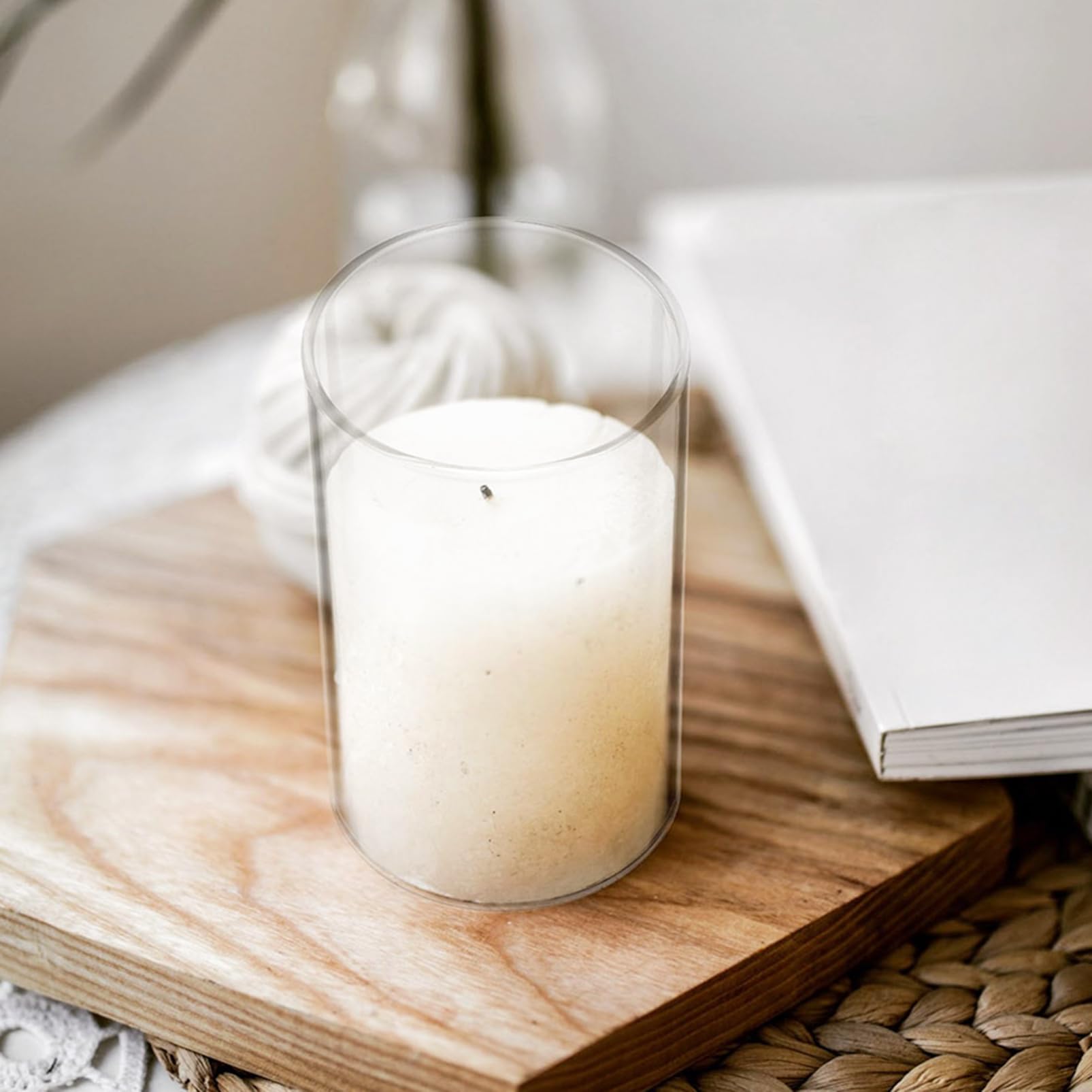 Paralume in Vetro per Candele 4 Pezzi in Vetro Borosilicato | Forma Cilindrica, Funzione Antivento, per DIY e Fiori Freschi Stabilizzati