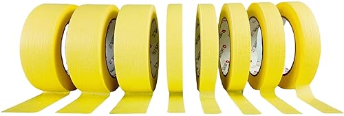 Cinta adhesiva para pintores (8 rollos, 0.7 pulgadas y 1.4 pulgadas por 55 yardas) Cinta adhesiva amarilla, sin residuos, ideal para pintar