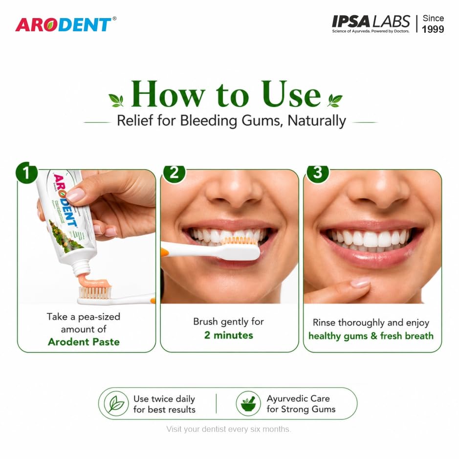 Image of Arodent Ayurvedic Herbal Toothpaste for Gum & Dental Care - 50g | 18 Ayurvedic herbs like Lavang, Vajradanti, Neem & Khair | Gum Health | Plaque Care | Fresh Breath | Strong Teeth