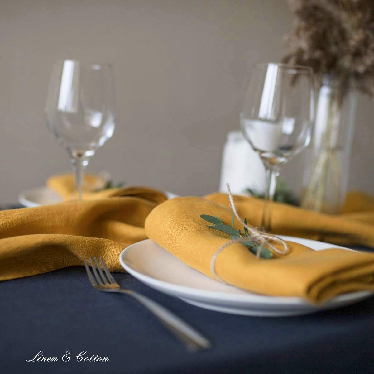 Linen & Cotton Tovaglioli di Stoffa Colorati Hygge Set di 4-100% Lino, Giallo Senape (32 x 32 cm) Tovaglioli da Tavola per Cucina Tavolo da Pranzo Tovaglioli Natalizi per Feste Ristorante Tessuto