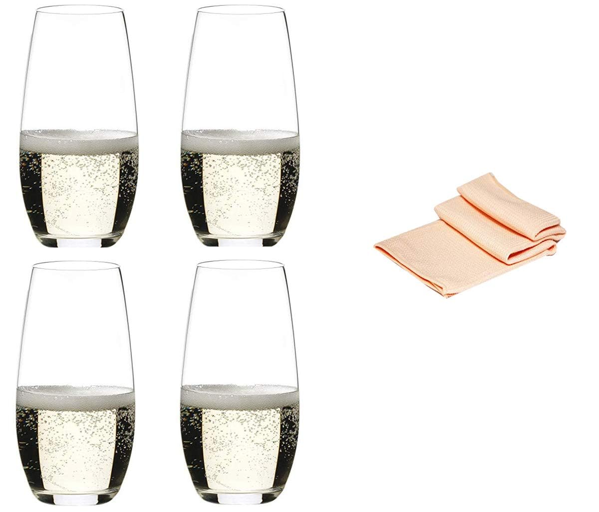 Dekomiro -Riedel Champagnerglas 0414/28 4er Set für Champagner und Sekt O Wine Tumbler Set mit Glasreinigungstuch