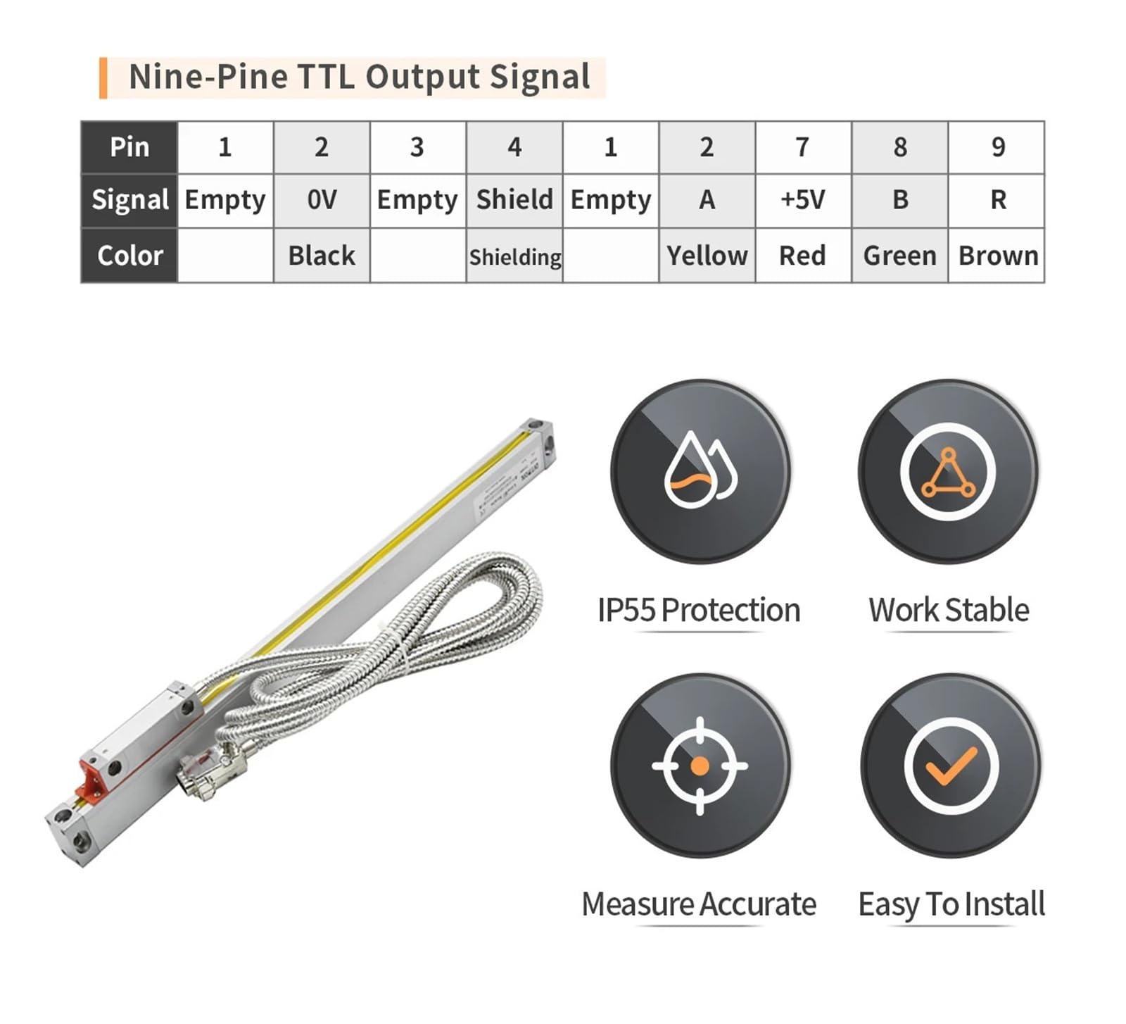 Règle linéaire en verre haute précision IP55 5 um standard 50-1000 mm Règle à réseau optique Capteur d'encodeur linéaire(400mm)