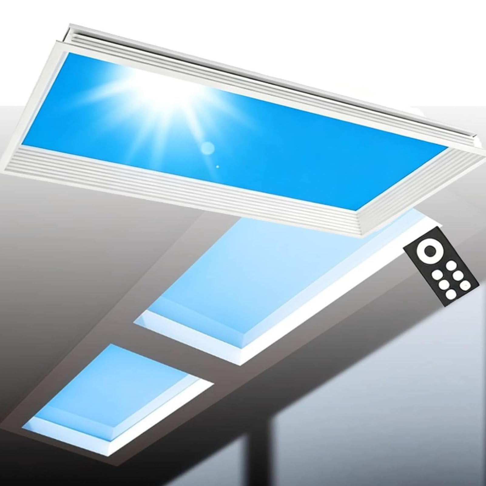Panel świetlny LED Blue Sky Light, sztuczne światło dachowe do pomieszczeń bez okien | Ściemnialne, dekoracyjne oprawy oświetleniowe z pilotem, panel dający wrażenie światła Integrated-60 * 60 * 75cm