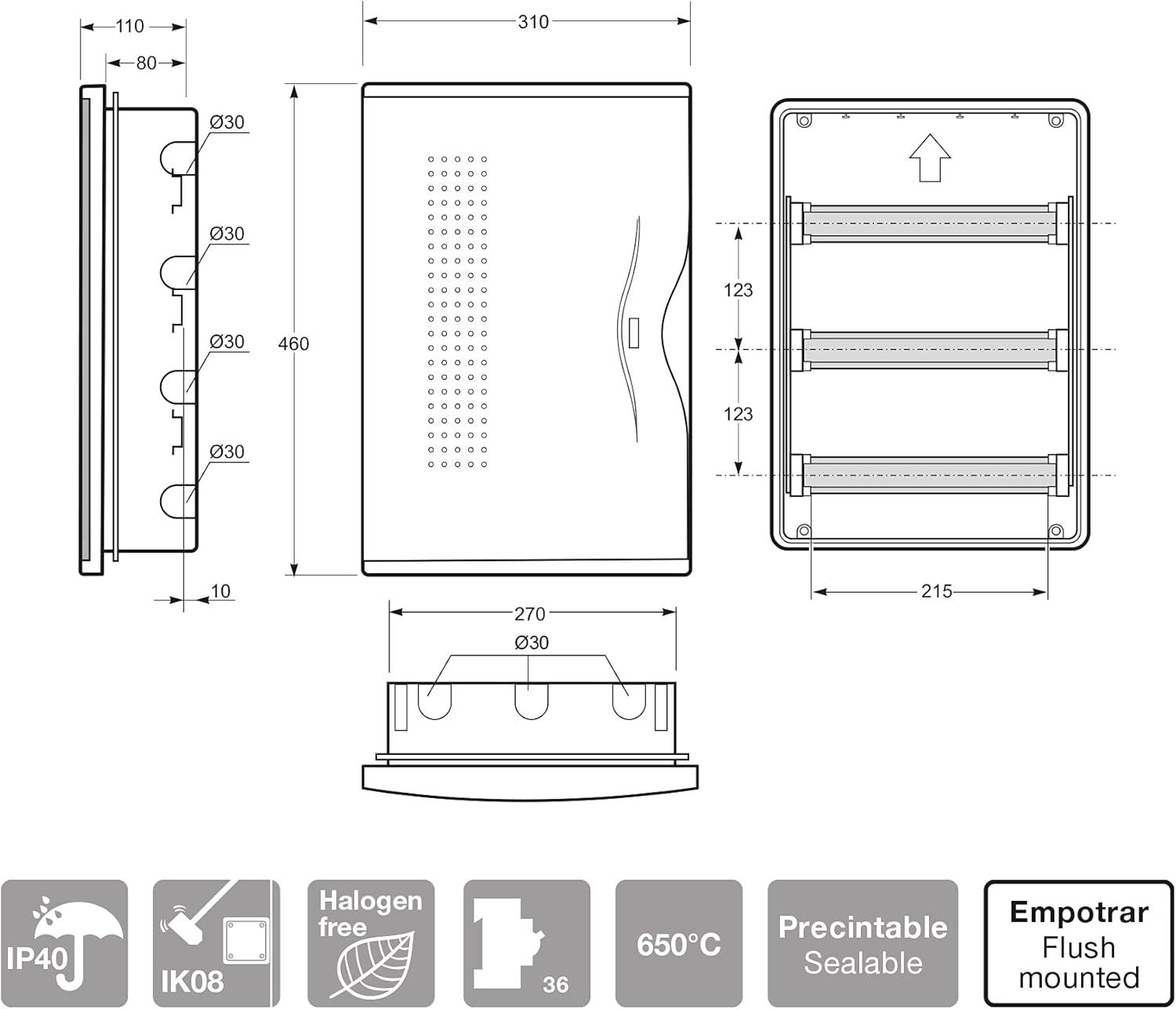 FAMATEL Nuova Recessed Wardrobe | IP40 | 36 Elements | 440 x 286 x 78 mm | Opaque Door | Grey, White
