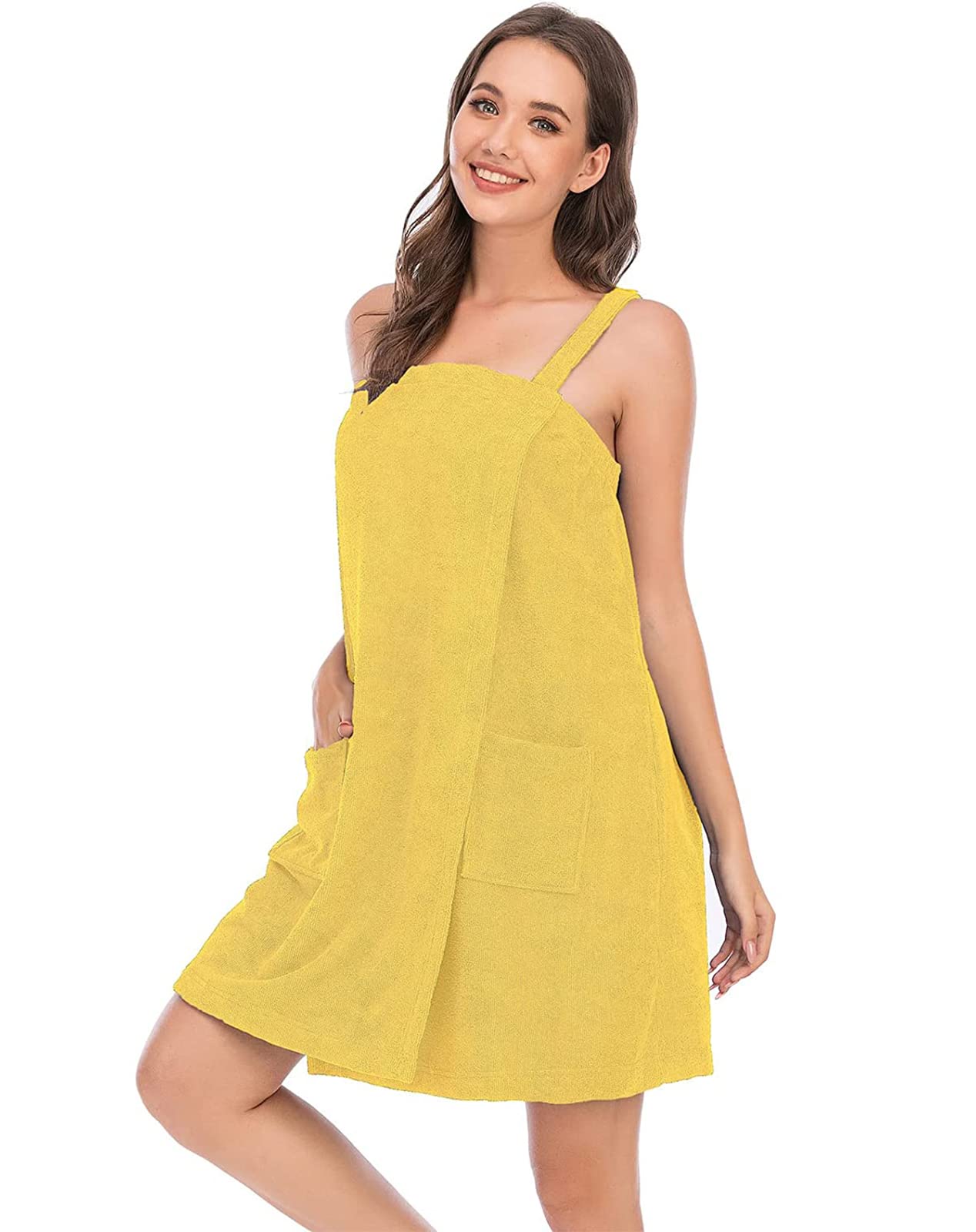 Vanrose Jan Womens Bath Wrap Towels with Straps Pocket Spa Towel Bathrobe & Hair Headband