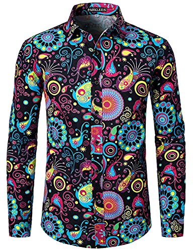 PARKLEES Men's Stylish 70s Paisley Pattern Printed...